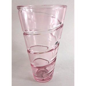 FTD Vase Pink Swirl Art Glass 9" Tall Beveled W Sticker Flowers Cottage